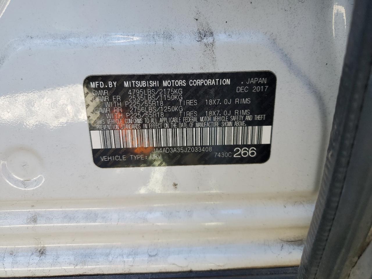 2018 Mitsubishi Outlander Se VIN: JA4AD3A35JZ033408 Lot: 82474545