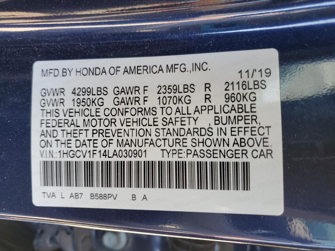 2020 Honda Accord Lx VIN: 1HGCV1F14LA030901 Lot: 82323175