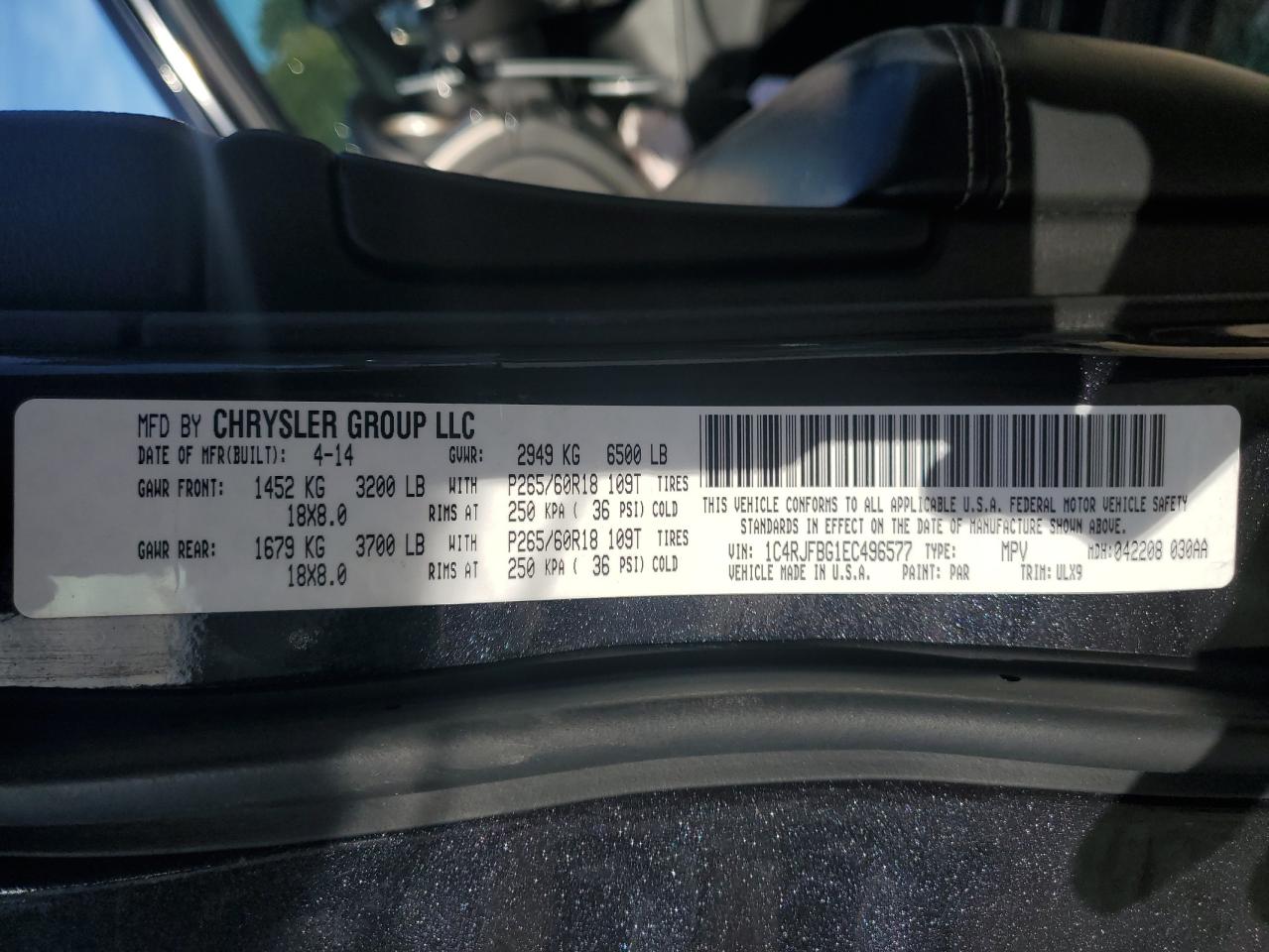 2014 Jeep Grand Cherokee Limited VIN: 1C4RJFBG1EC496577 Lot: 85143285