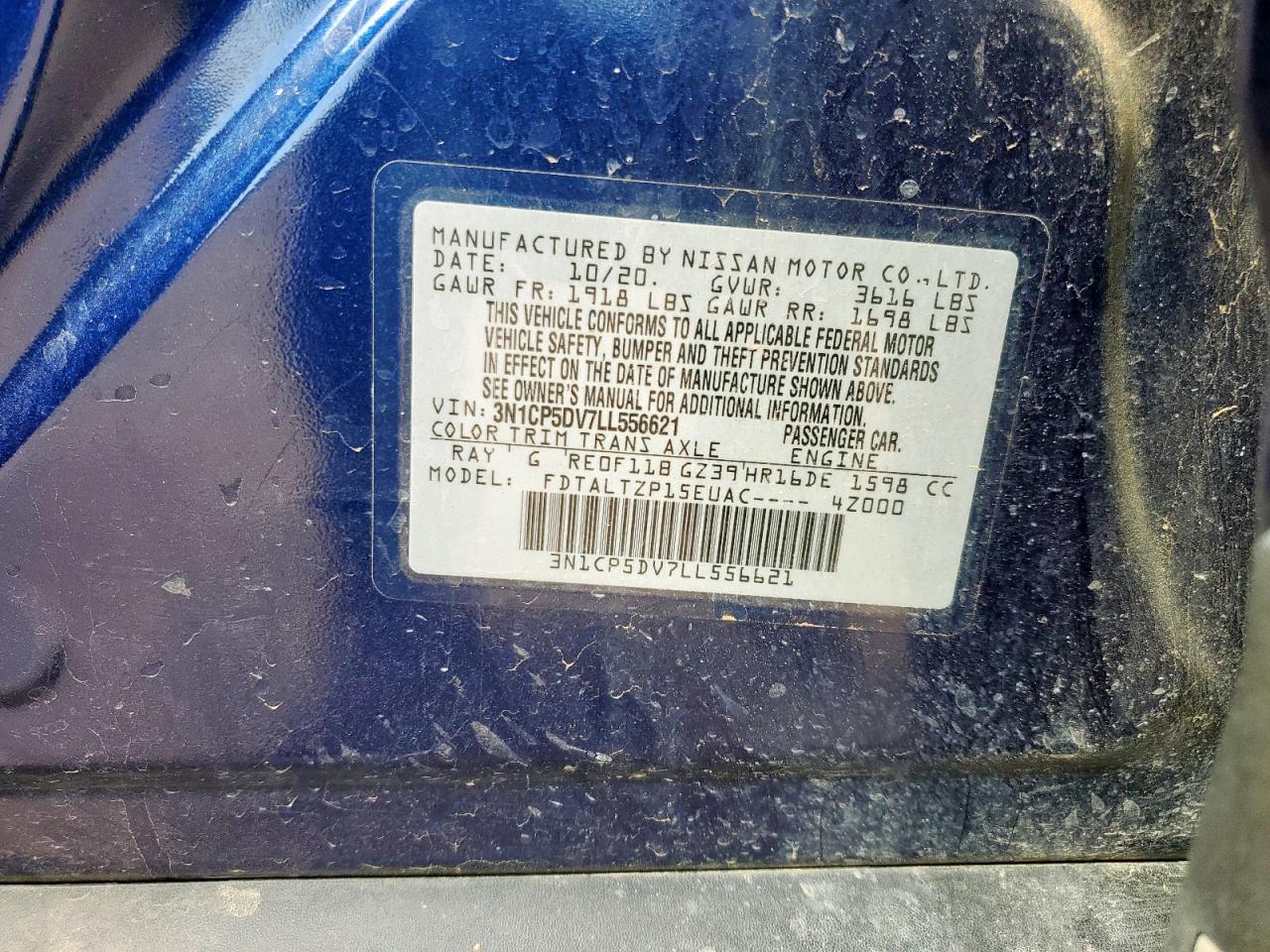 2020 Nissan Kicks Sr VIN: 3N1CP5DV7LL556621 Lot: 85336475