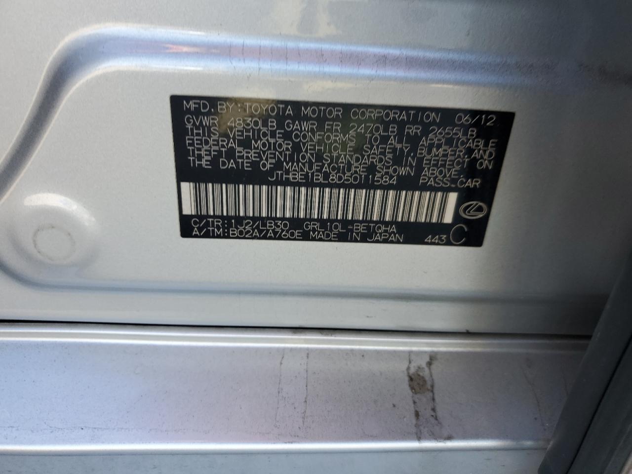 2013 Lexus Gs 350 VIN: JTHBE1BL8D5011584 Lot: 87281145