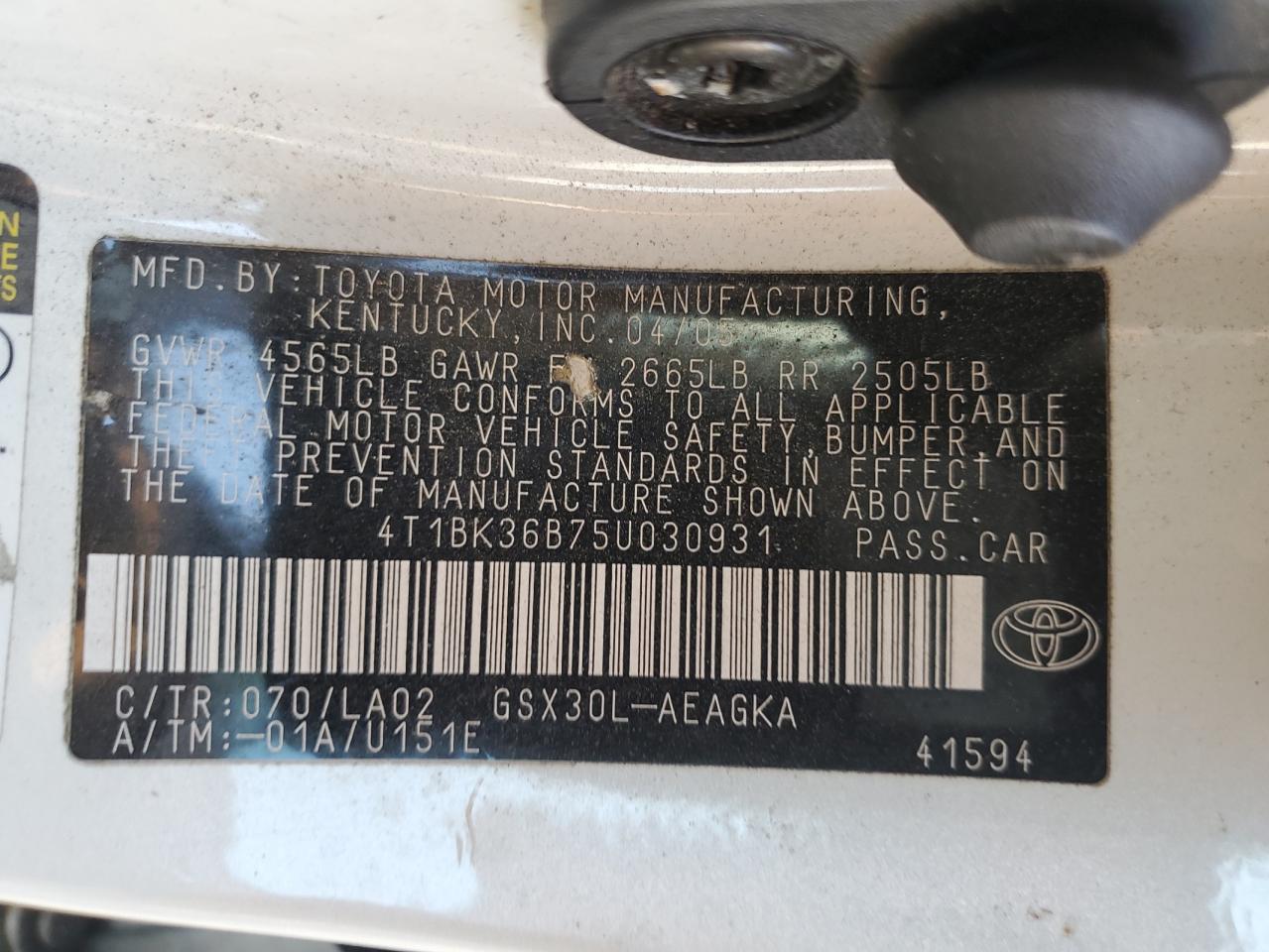 2005 Toyota Avalon Xl VIN: 4T1BK36B75U030931 Lot: 85083985