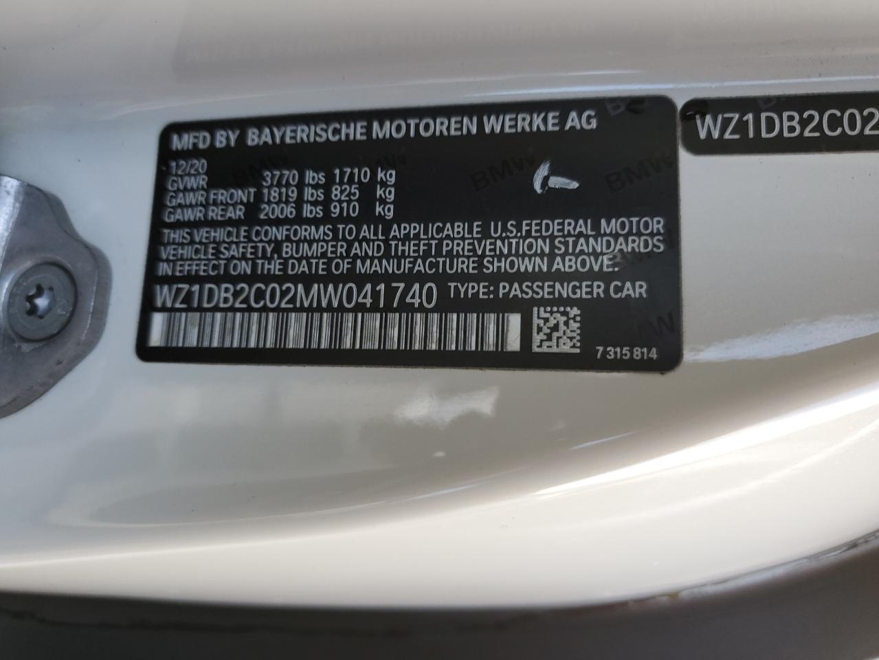 2021 Toyota Supra VIN: WZ1DB2C02MW041740 Lot: 89693035
