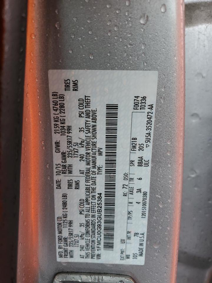 2016 Ford Escape Se VIN: 1FMCU0G93GUB25384 Lot: 82007495