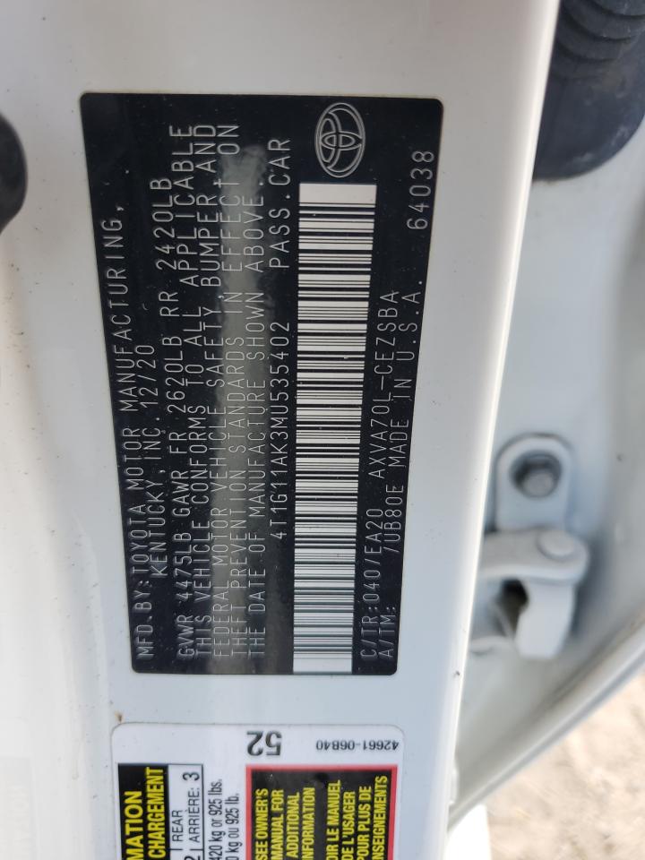 2021 Toyota Camry Se VIN: 4T1G11AK3MU535402 Lot: 84589865