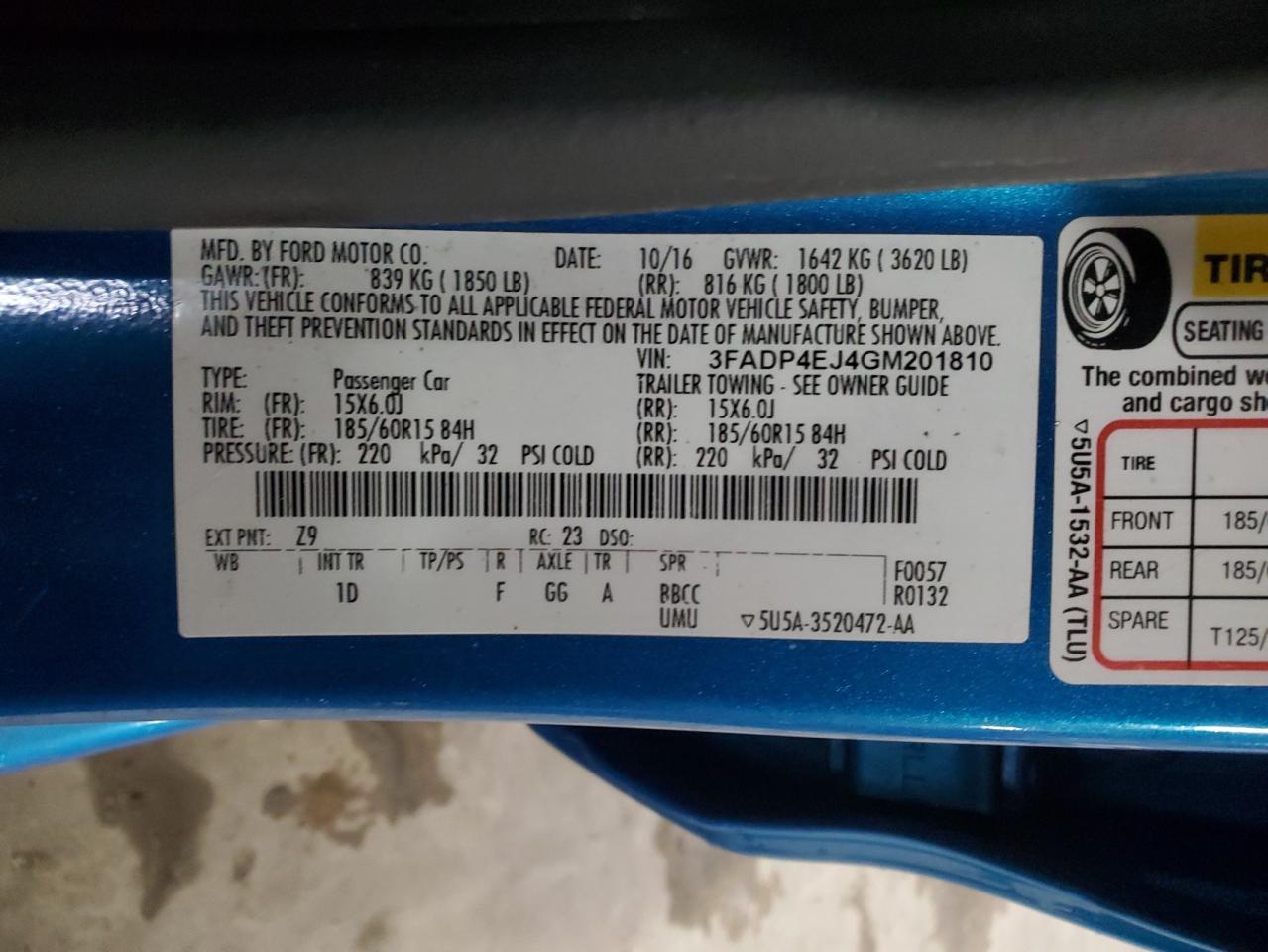 2016 Ford Fiesta Se VIN: 3FADP4EJ4GM201810 Lot: 90095125