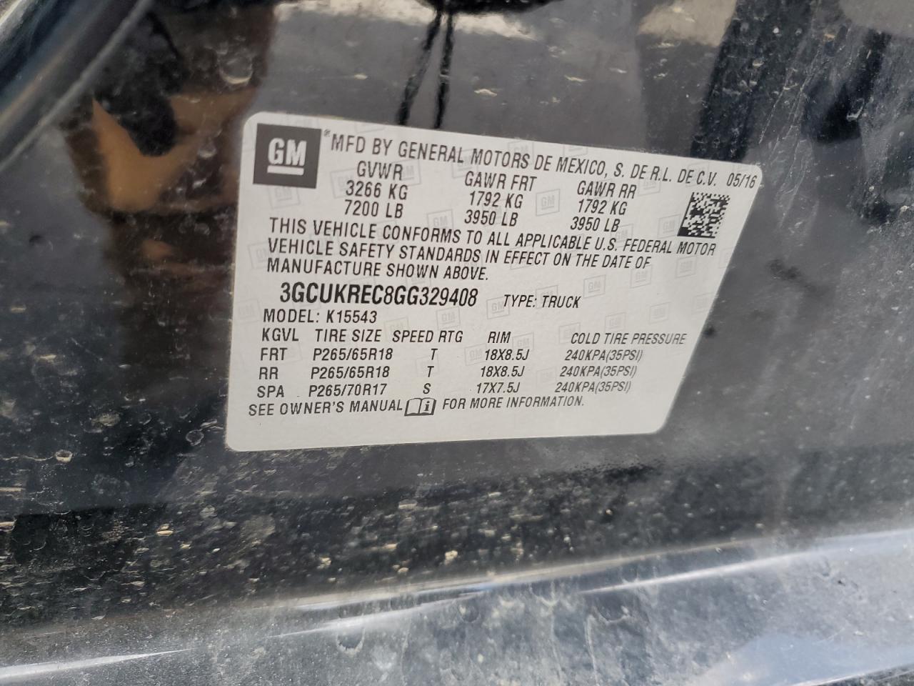 2016 Chevrolet Silverado K1500 Lt VIN: 3GCUKREC8GG329408 Lot: 81035715