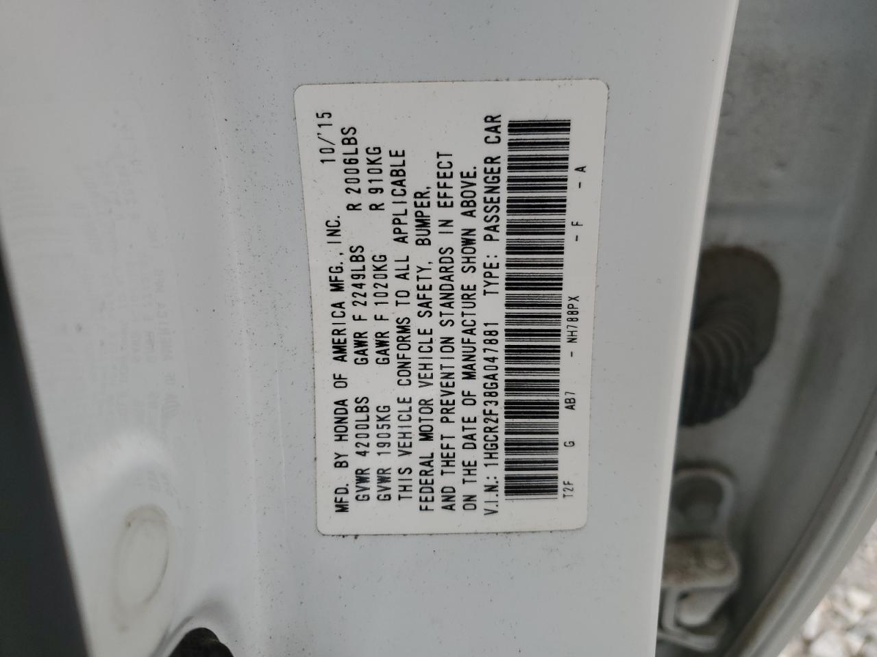 2016 Honda Accord Lx VIN: 1HGCR2F38GA047881 Lot: 82438785