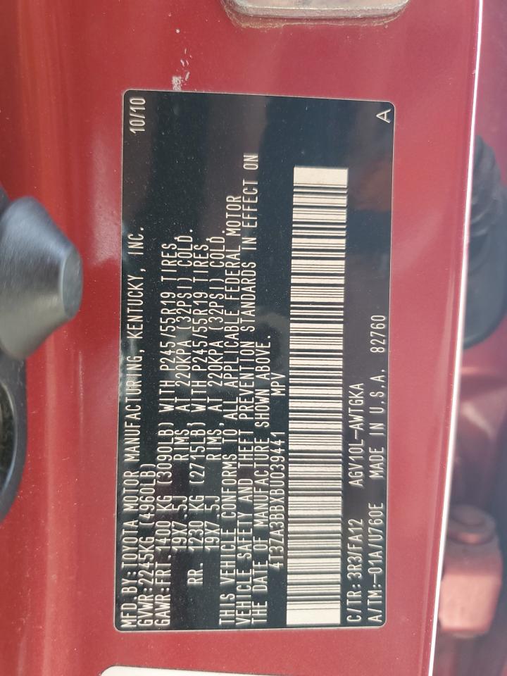 2011 Toyota Venza VIN: 4T3ZA3BBXBU039441 Lot: 85752115