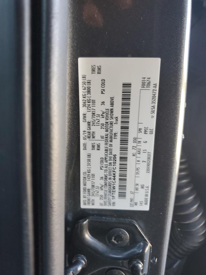 2019 Ford F150 Supercrew VIN: 1FTEW1C44KFC10206 Lot: 86832035