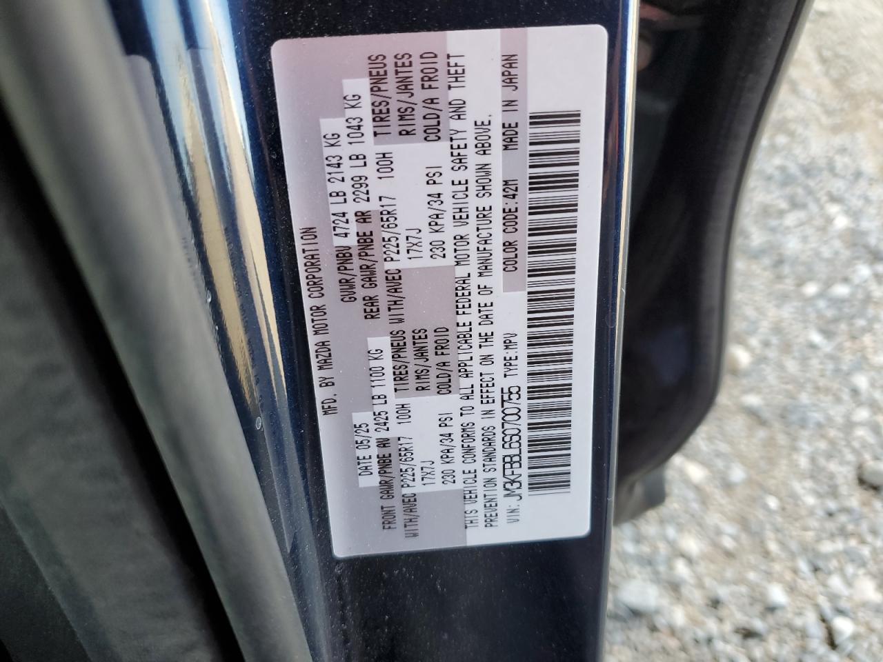 2025 Mazda Cx-5 Select VIN: JM3KFBBL6S0700755 Lot: 86164605