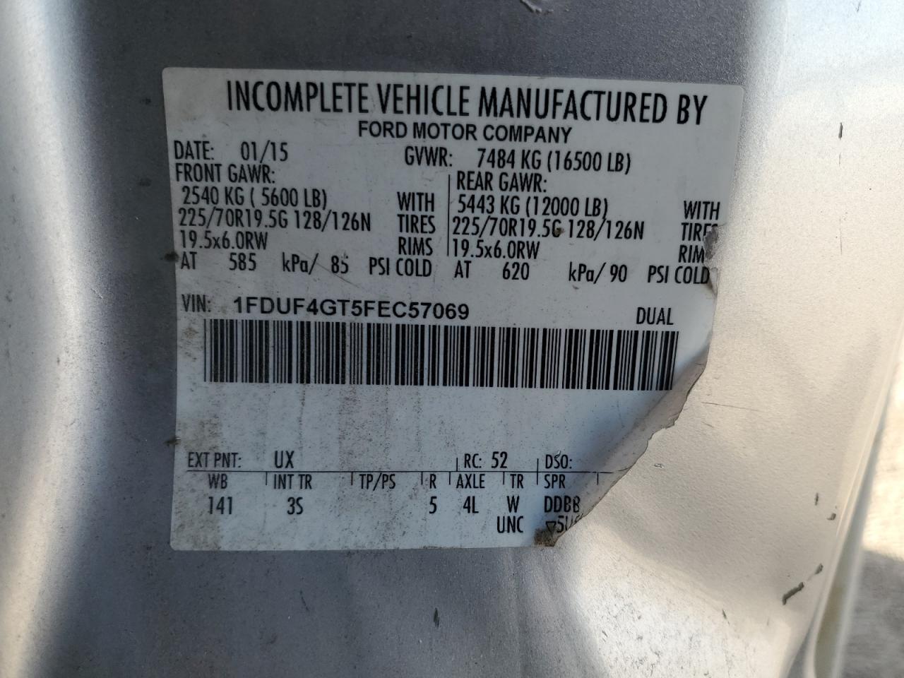 2015 Ford F450 Super Duty VIN: 1FDUF4GT5FEC57069 Lot: 87251835