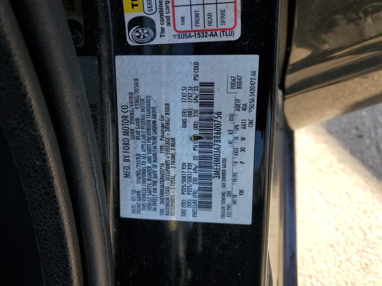 2011 Mercury Milan Premier VIN: 3MEHM0JA7BR600756 Lot: 85894635