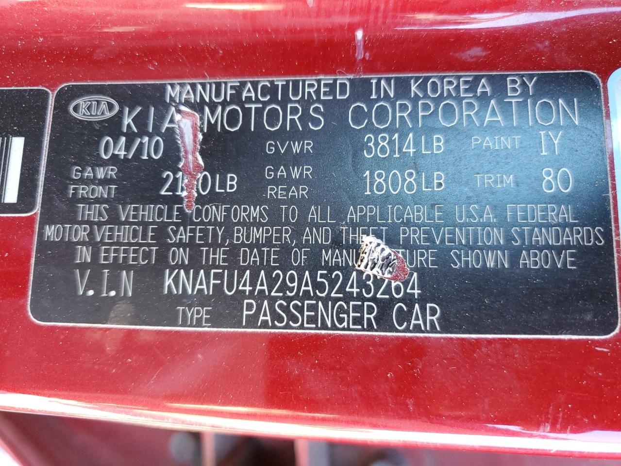 2010 Kia Forte Ex VIN: KNAFU4A29A5243264 Lot: 85845655