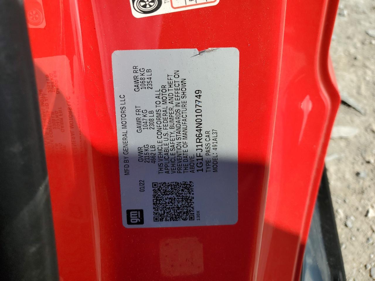 2022 Chevrolet Camaro Zl1 VIN: 1G1FJ1R64N0107749 Lot: 82293565