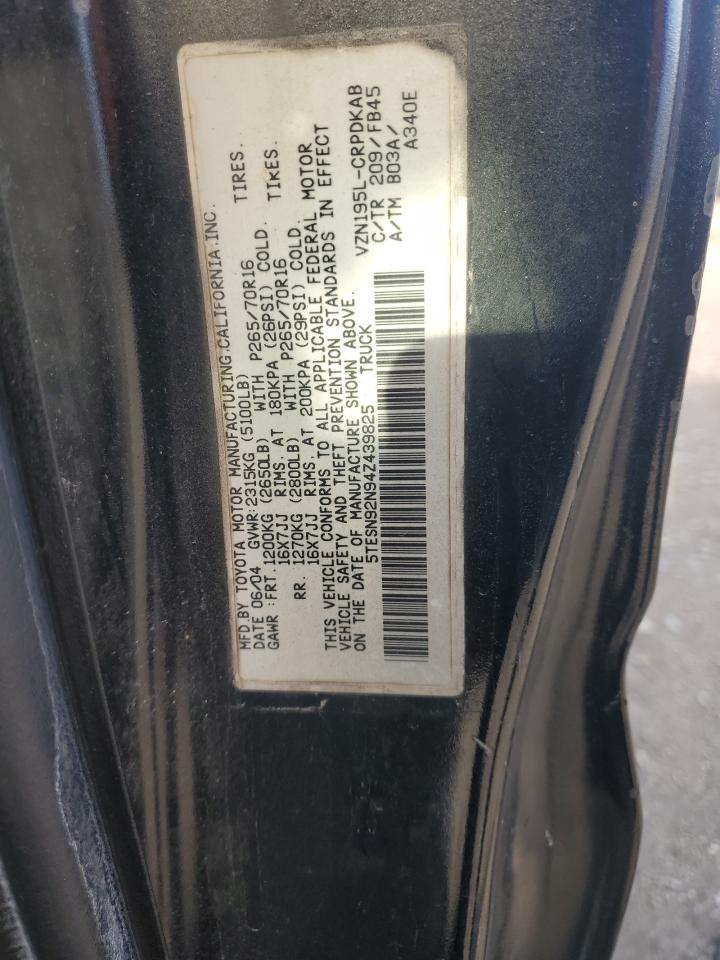 2004 Toyota Tacoma Xtracab Prerunner VIN: 5TESN92N94Z439825 Lot: 82596055