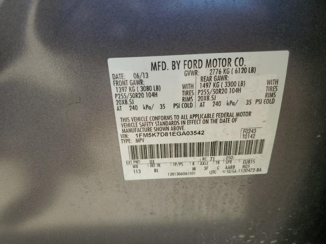 2014 Ford Explorer Xlt VIN: 1FM5K7D81EGA03542 Lot: 82359455