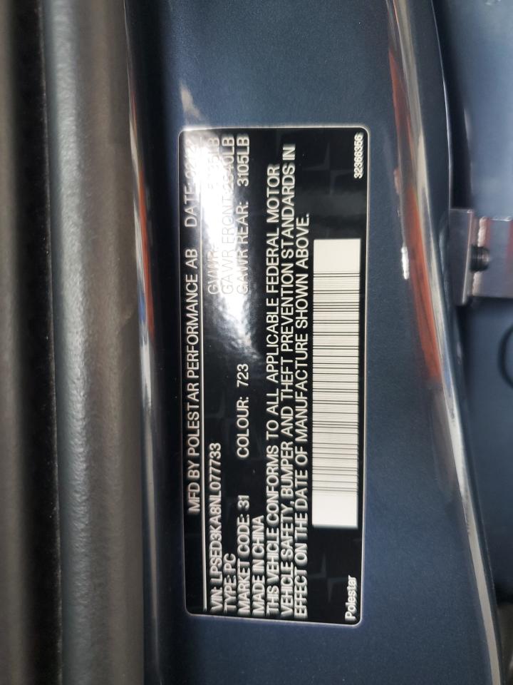 2022 Polestar 2 VIN: LPSED3KA8NL077733 Lot: 84564955
