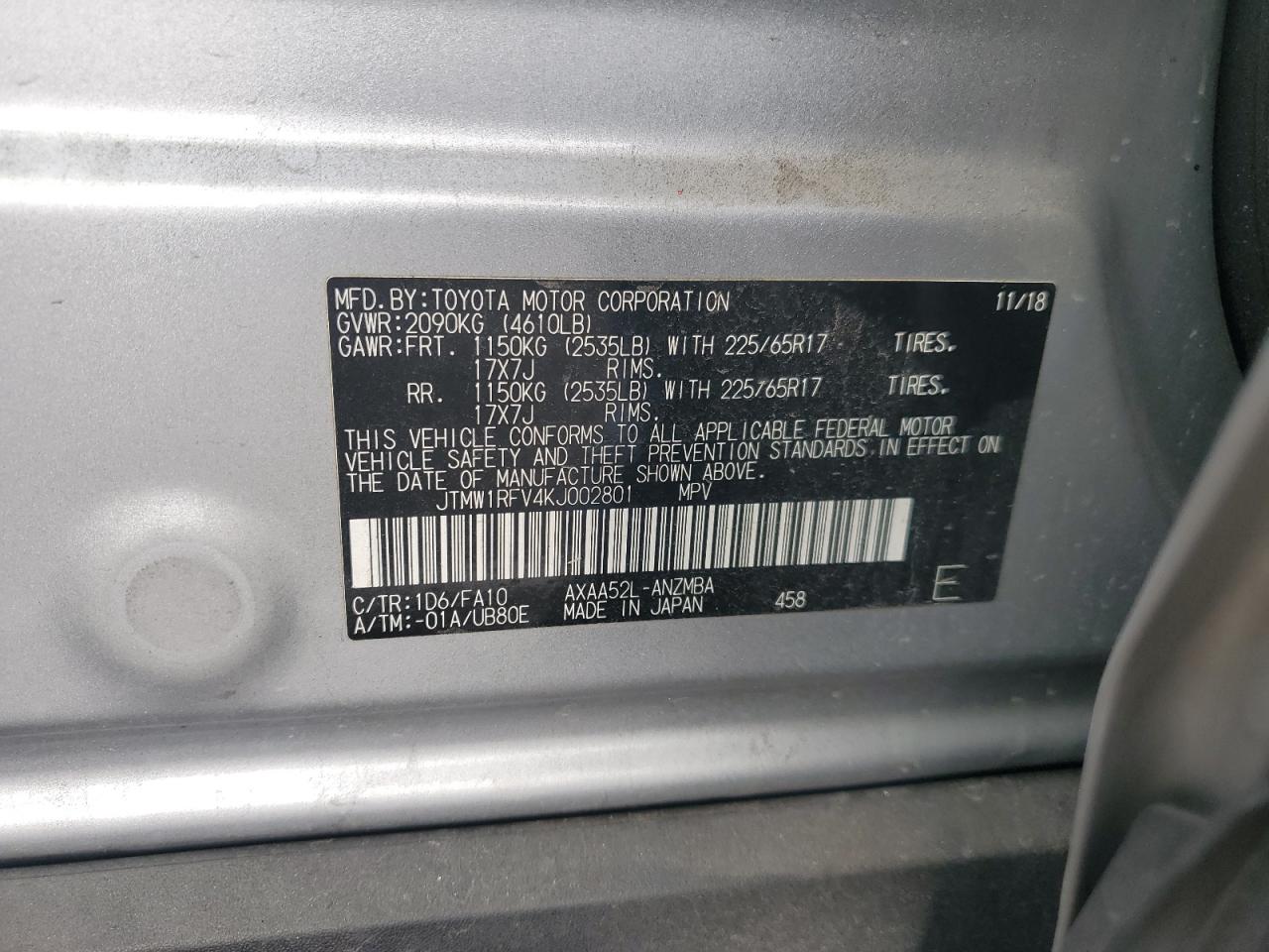 2019 Toyota Rav4 Xle VIN: JTMW1RFV4KJ002801 Lot: 84252635