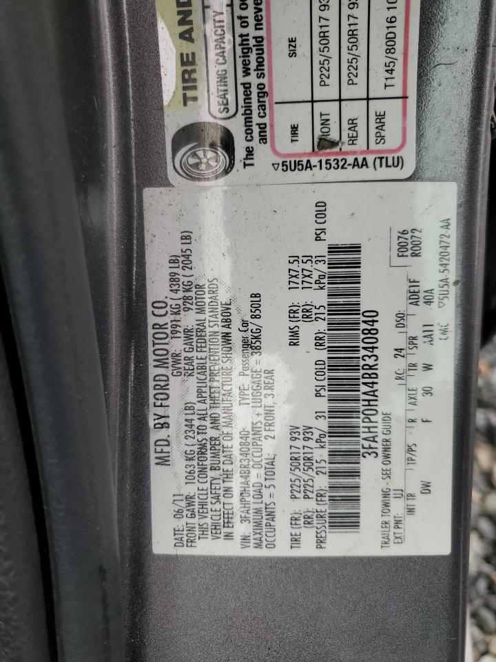 2011 Ford Fusion Se VIN: 3FAHP0HA4BR340840 Lot: 90538525