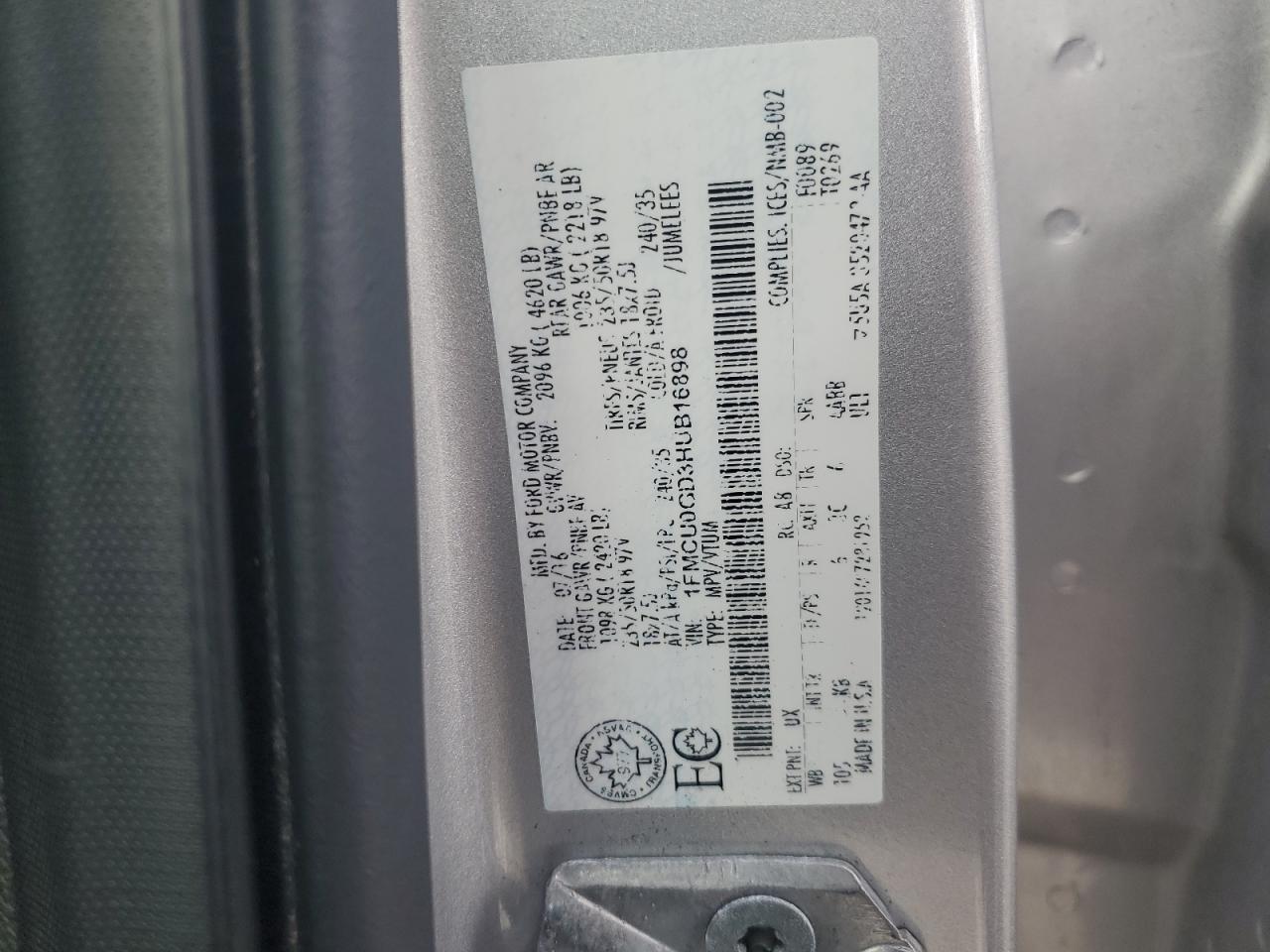 2017 Ford Escape Se VIN: 1FMCU0GD3HUB16898 Lot: 86701475