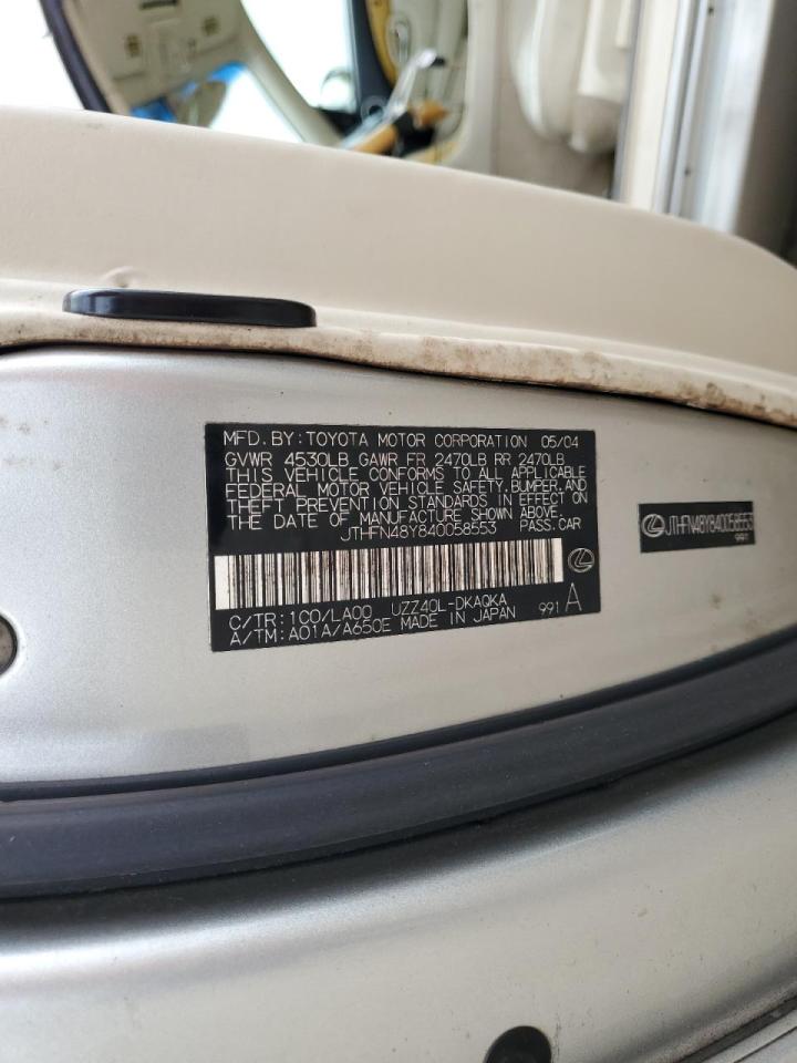 2004 Lexus Sc 430 VIN: JTHFN48Y840058553 Lot: 85292835