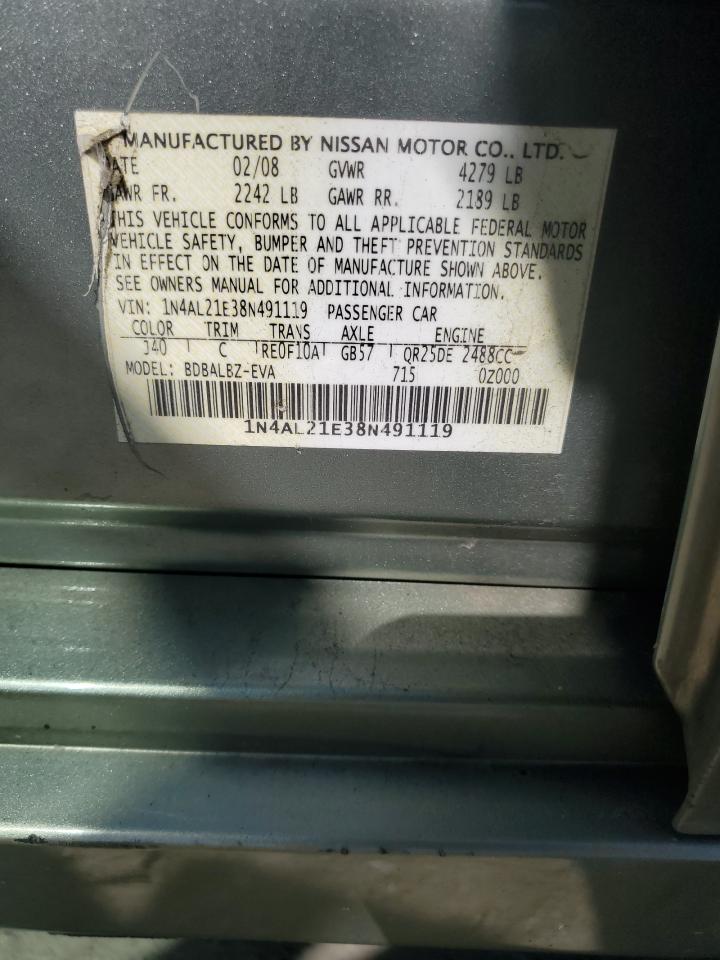 2008 Nissan Altima 2.5 VIN: 1N4AL21E38N491119 Lot: 82228445
