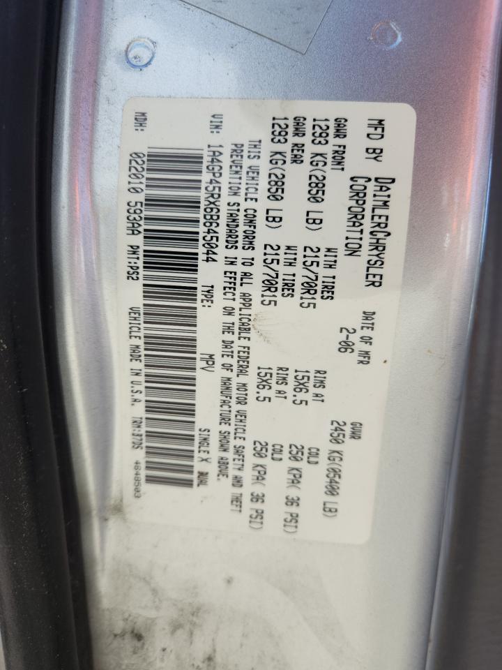 2006 Chrysler Town & Country VIN: 1A4GP45RX6B645044 Lot: 85144665