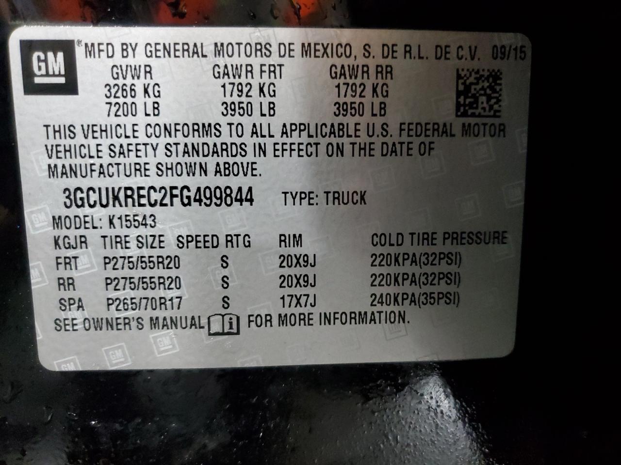 2015 Chevrolet Silverado K1500 Lt VIN: 3GCUKREC2FG499844 Lot: 85169315