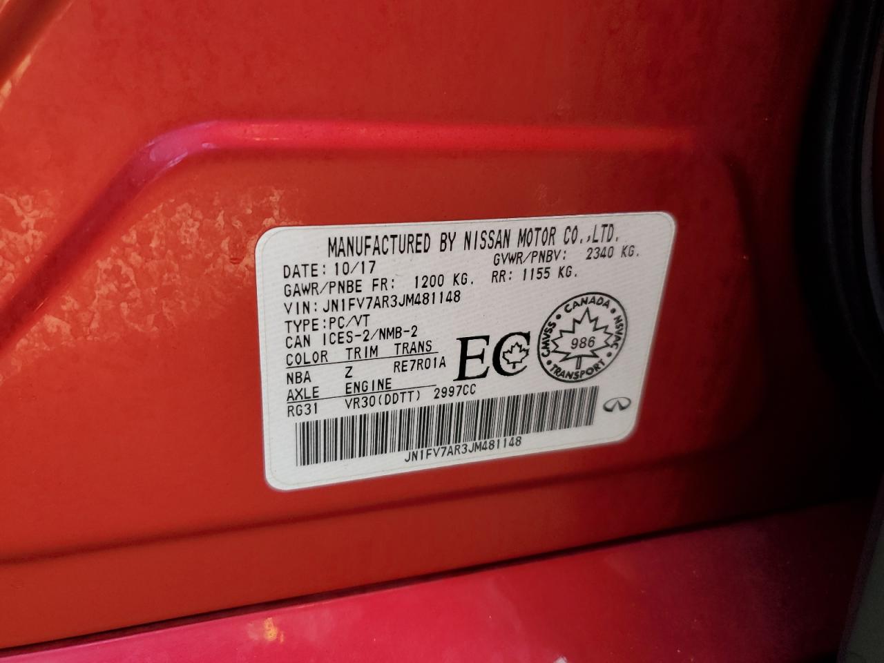 2018 Infiniti Q50 Red Sport 400 VIN: JN1FV7AR3JM481148 Lot: 89856345