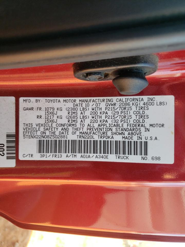 2008 Toyota Tacoma VIN: 5TENX22N08Z502881 Lot: 84029935