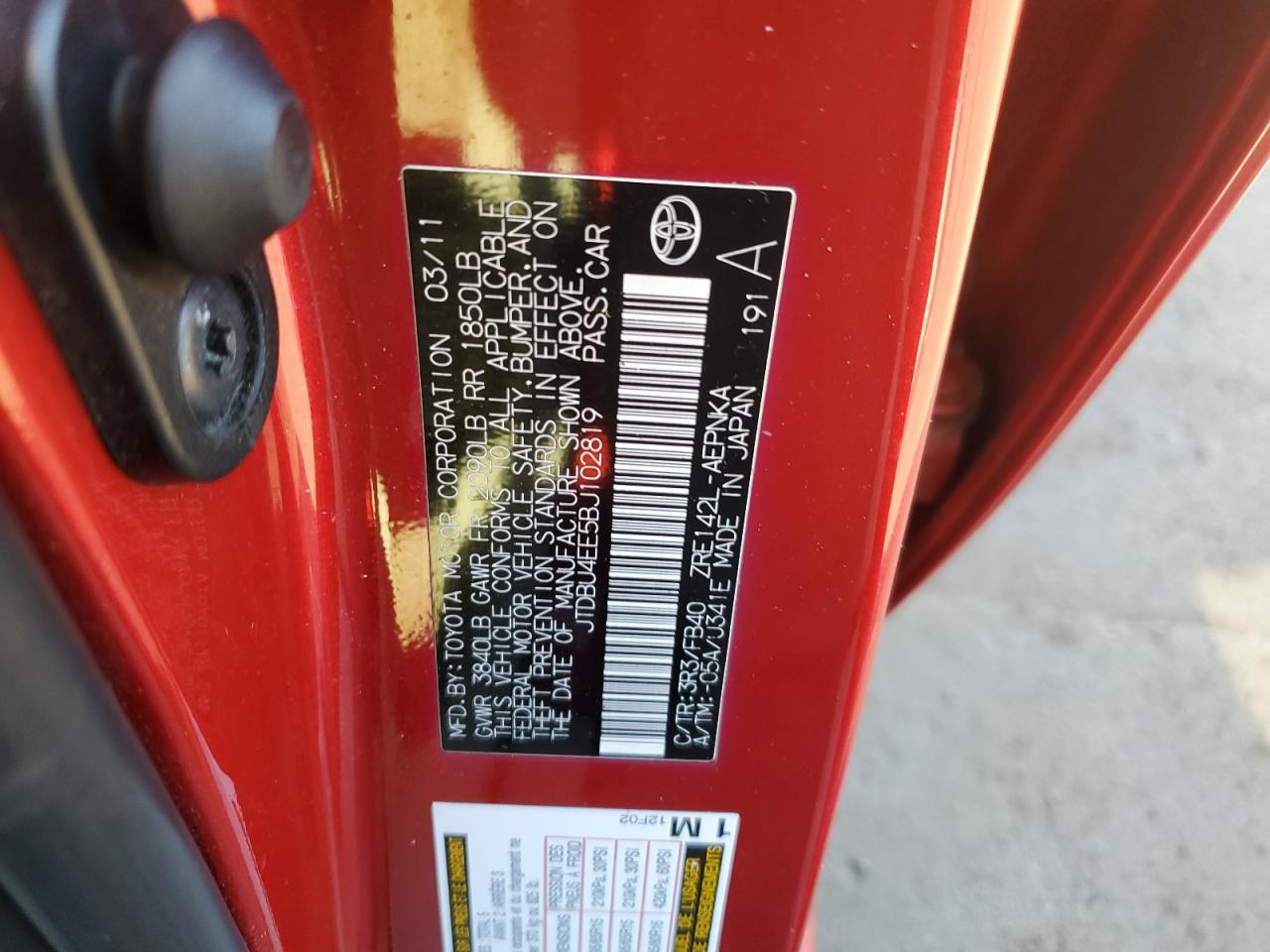 2011 Toyota Corolla Base VIN: JTDBU4EE5BJ102819 Lot: 82288485