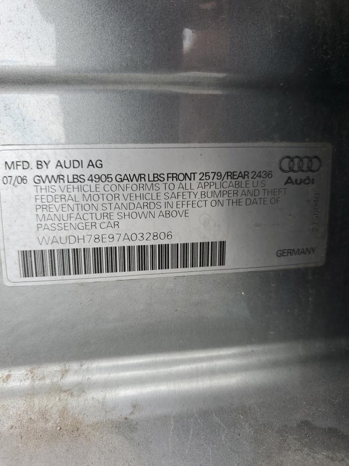 2007 Audi A4 3.2 Quattro VIN: WAUDH78E97A032806 Lot: 82452215