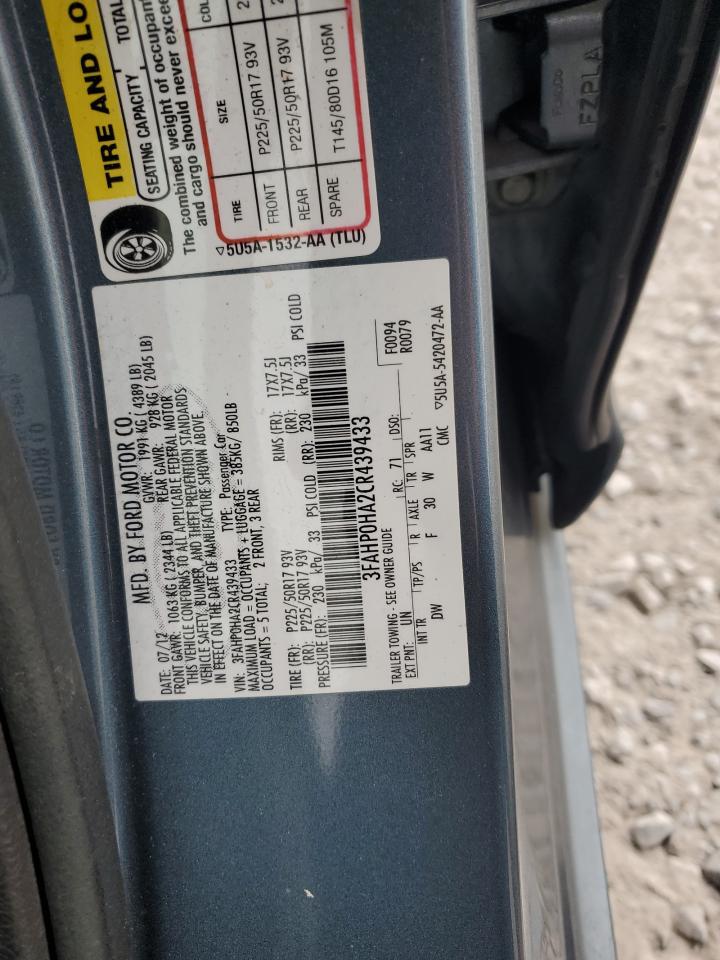 2012 Ford Fusion Se VIN: 3FAHP0HA2CR439433 Lot: 85785135