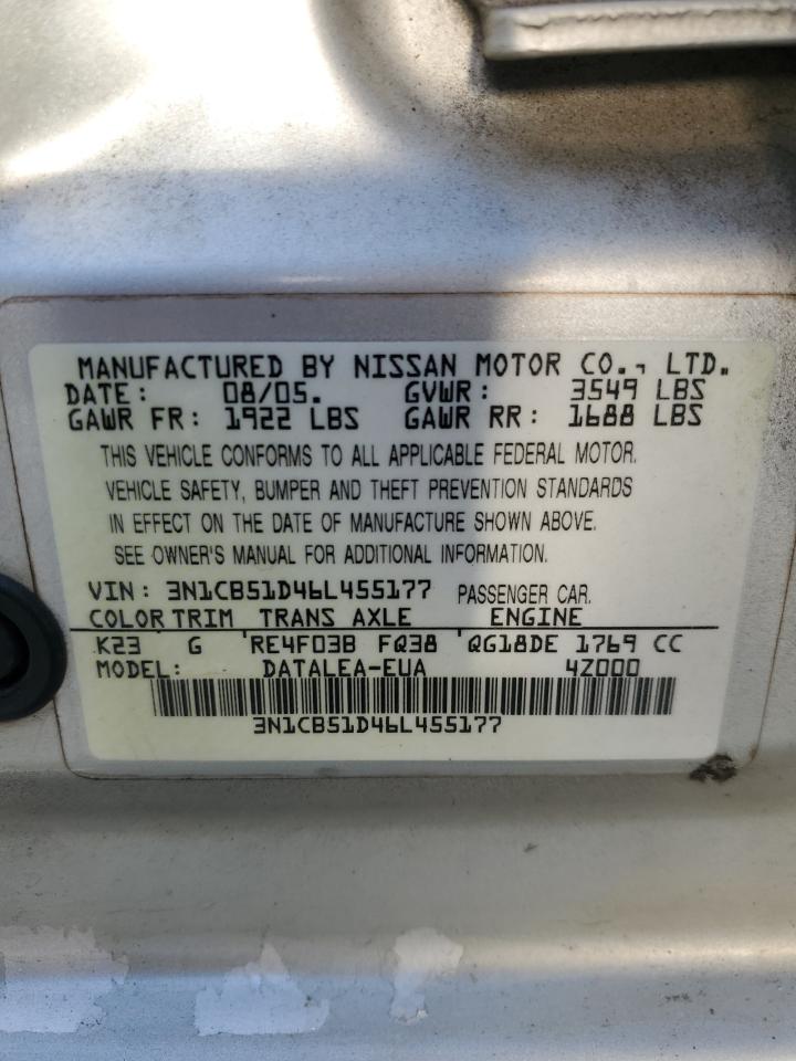 2006 Nissan Sentra 1.8 VIN: 3N1CB51D46L455177 Lot: 85542795