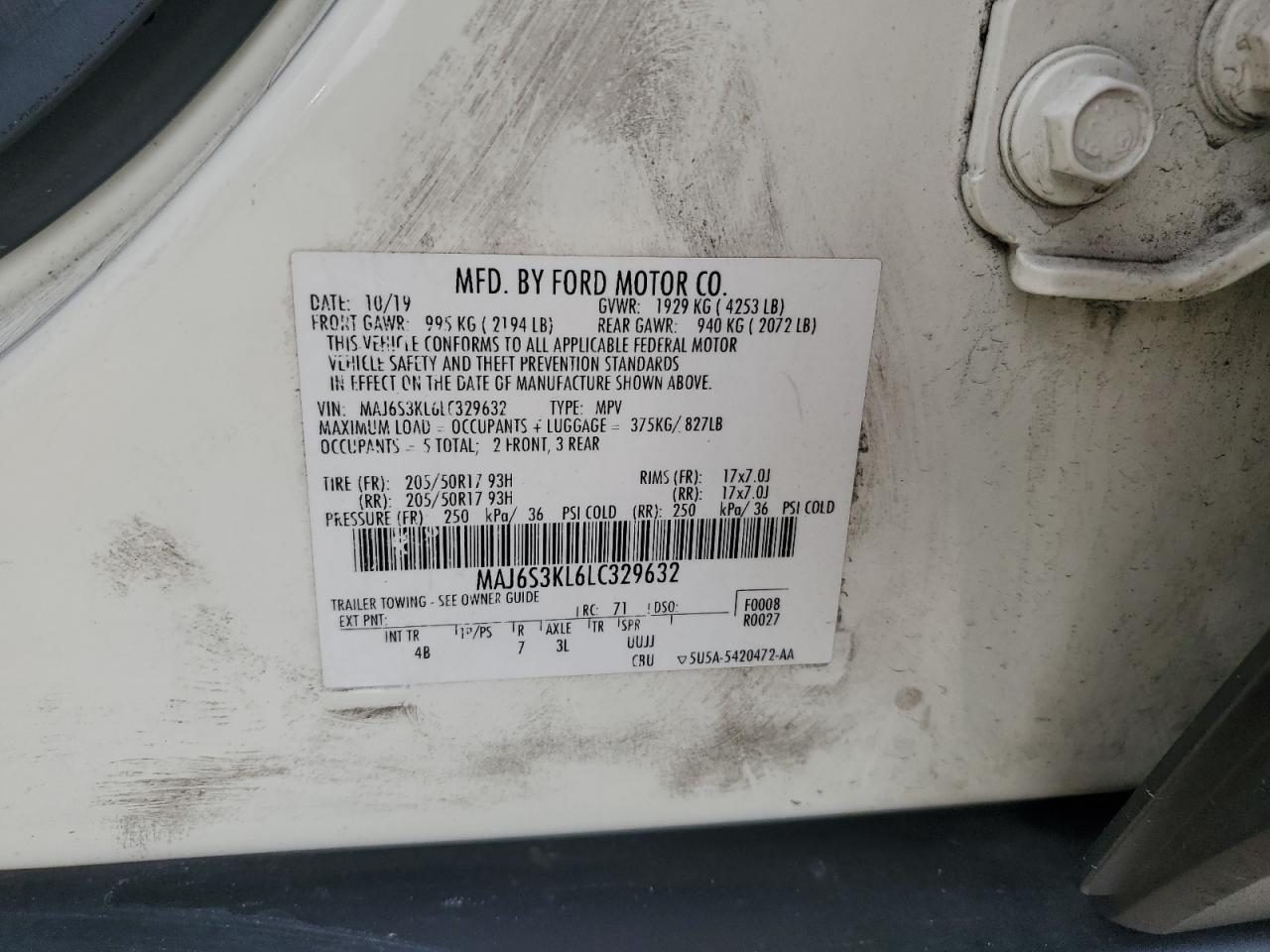 2020 Ford Ecosport Titanium VIN: MAJ6S3KL6LC329632 Lot: 81951395