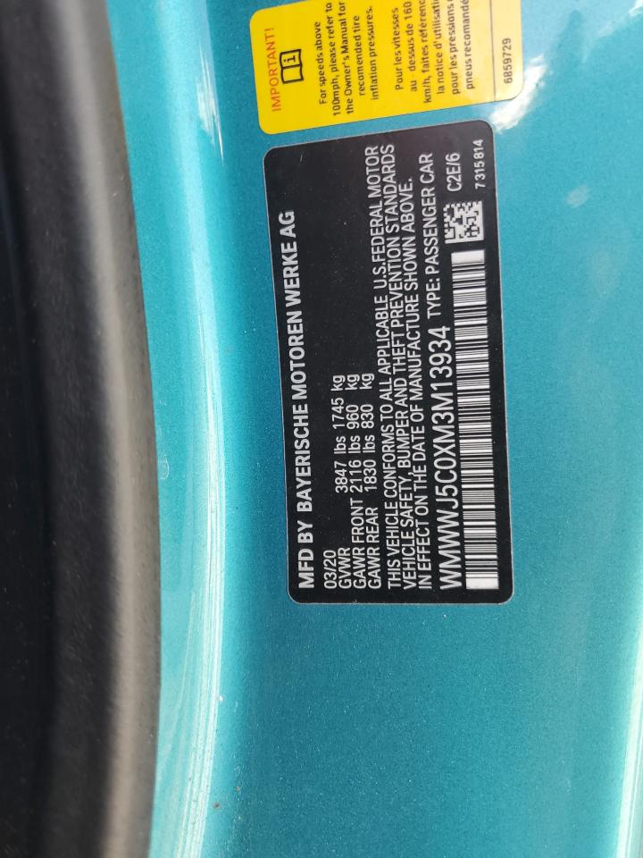 2021 Mini Cooper S VIN: WMWWJ5C0XM3M13934 Lot: 86785445