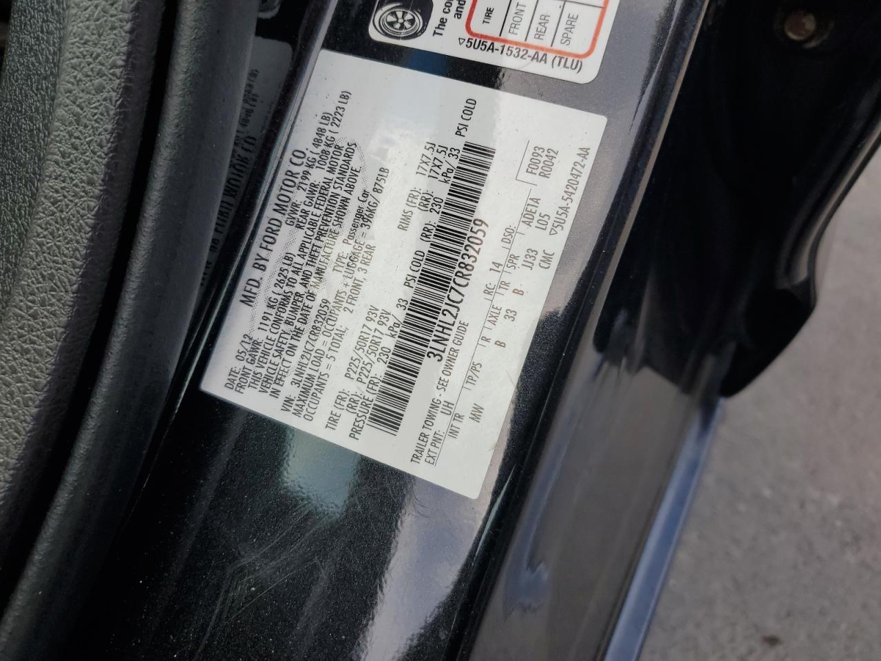 2012 Lincoln Mkz VIN: 3LNHL2JC7CR832059 Lot: 84549535