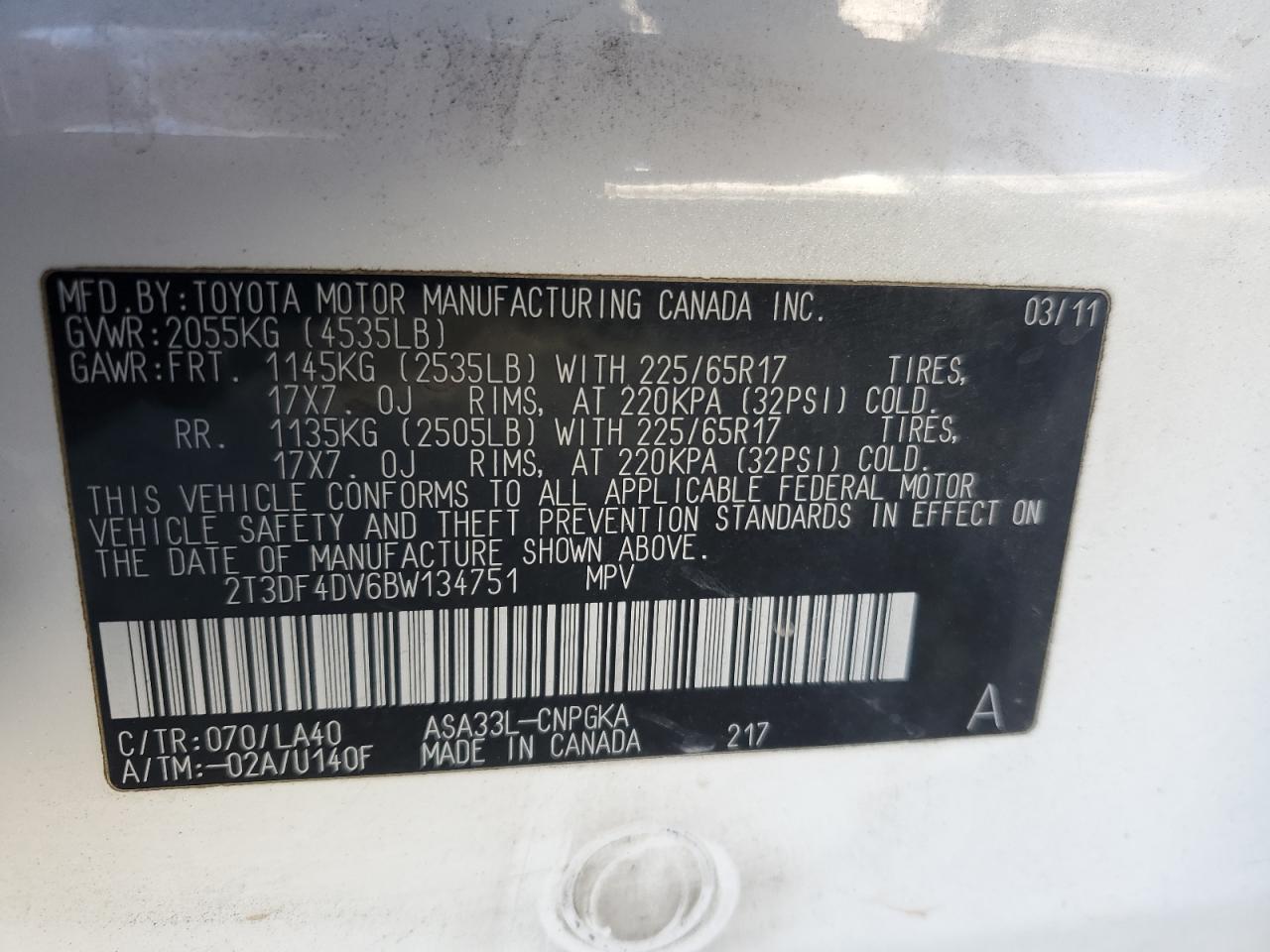 2011 Toyota Rav4 Limited VIN: 2T3DF4DV6BW134751 Lot: 82713815