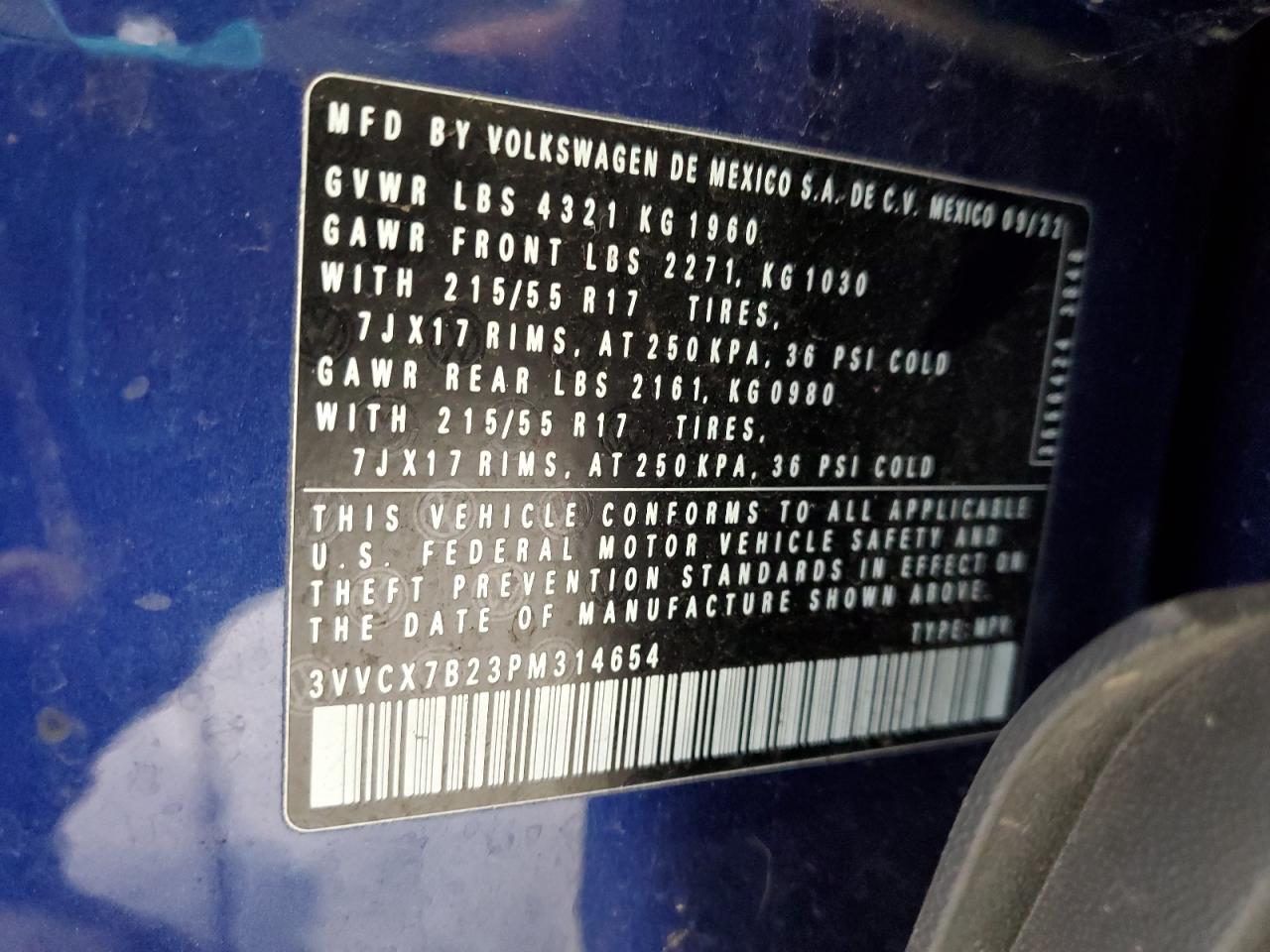 2023 Volkswagen Taos S VIN: 3VVCX7B23PM314654 Lot: 89445045