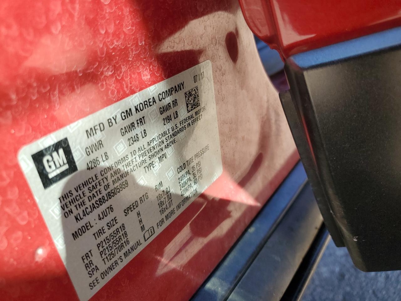 2018 Buick Encore Preferred VIN: KL4CJASB8JB505959 Lot: 82675915