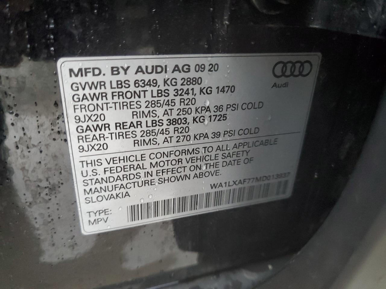 2021 Audi Q7 Premium Plus VIN: WA1LXAF77MD013937 Lot: 85519385