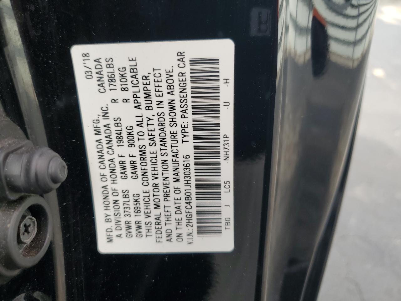 2018 Honda Civic Lx VIN: 2HGFC4B01JH303616 Lot: 90334015