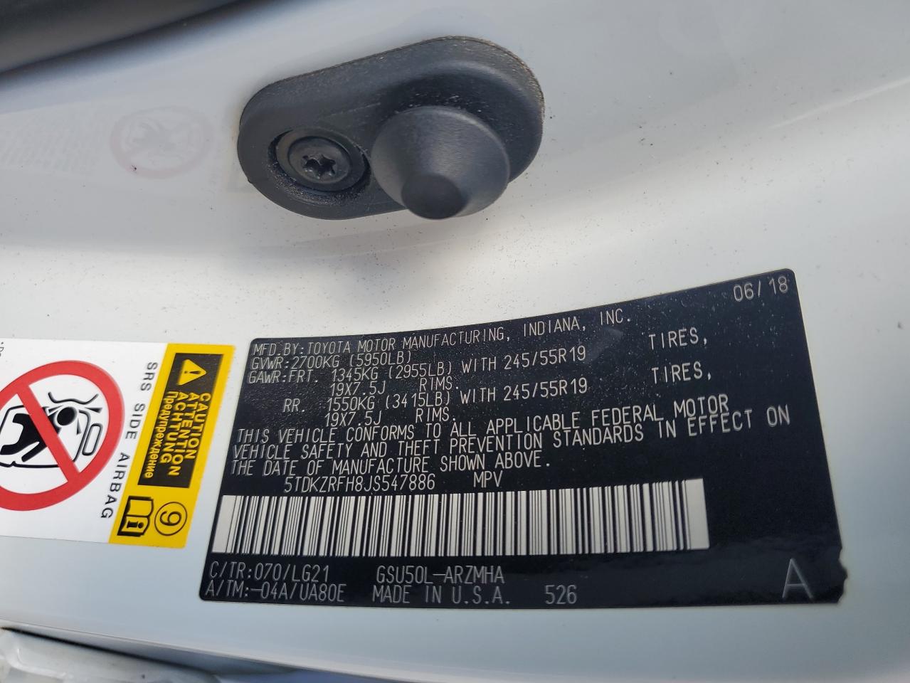 2018 Toyota Highlander Se VIN: 5TDKZRFH8JS547886 Lot: 82223535