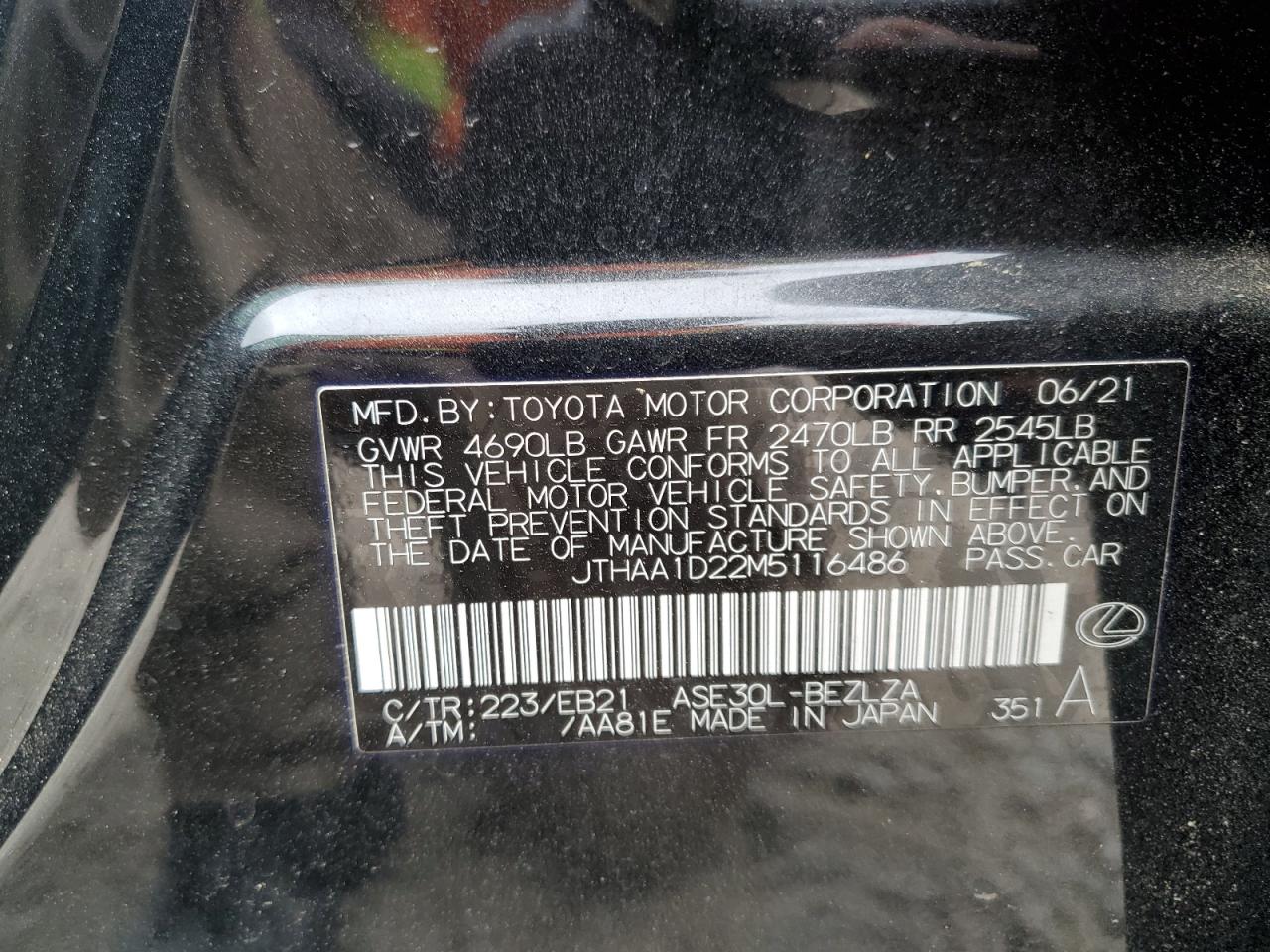 2021 Lexus Is 300 VIN: JTHAA1D22M5116486 Lot: 82689625