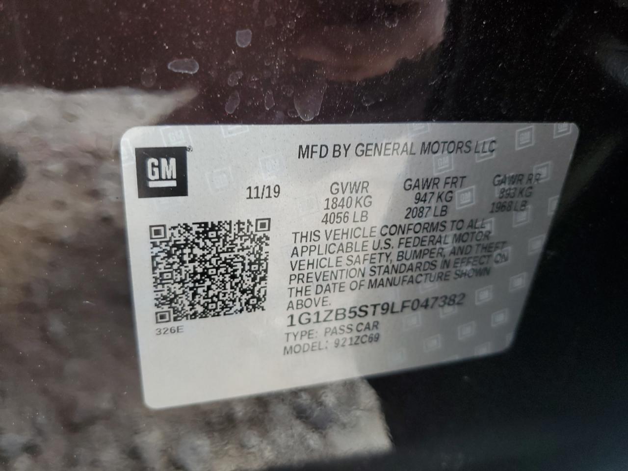 2020 Chevrolet Malibu Ls VIN: 1G1ZB5ST9LF047382 Lot: 86160295