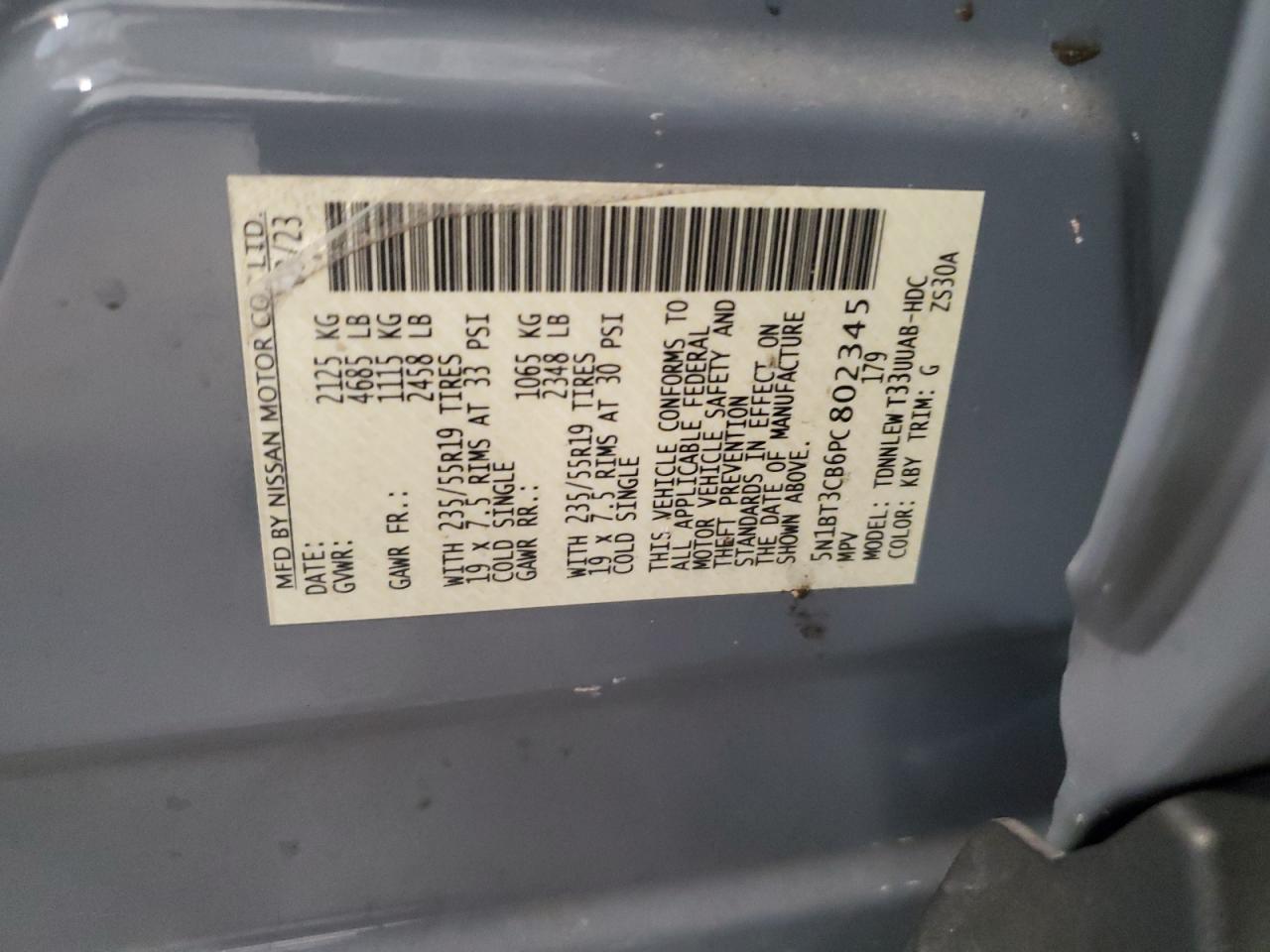2023 Nissan Rogue Sl VIN: 5N1BT3CB6PC802345 Lot: 84947255