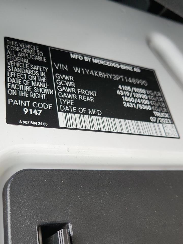 2023 Mercedes Benz Sprinter Delivery Van VIN: W1Y4KBHY3PT148990 Lot: 87360205