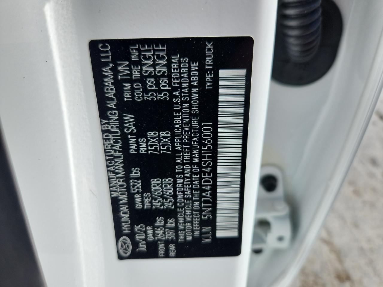 2025 Hyundai Santa Cruz Se VIN: 5NTJA4DE4SH156001 Lot: 86302415