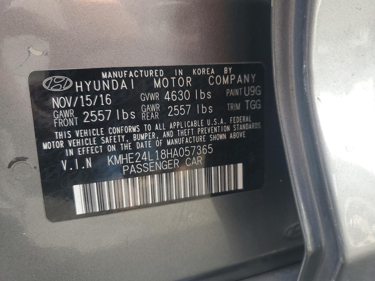 2017 Hyundai Sonata Hybrid VIN: KMHE24L18HA057365 Lot: 82241505